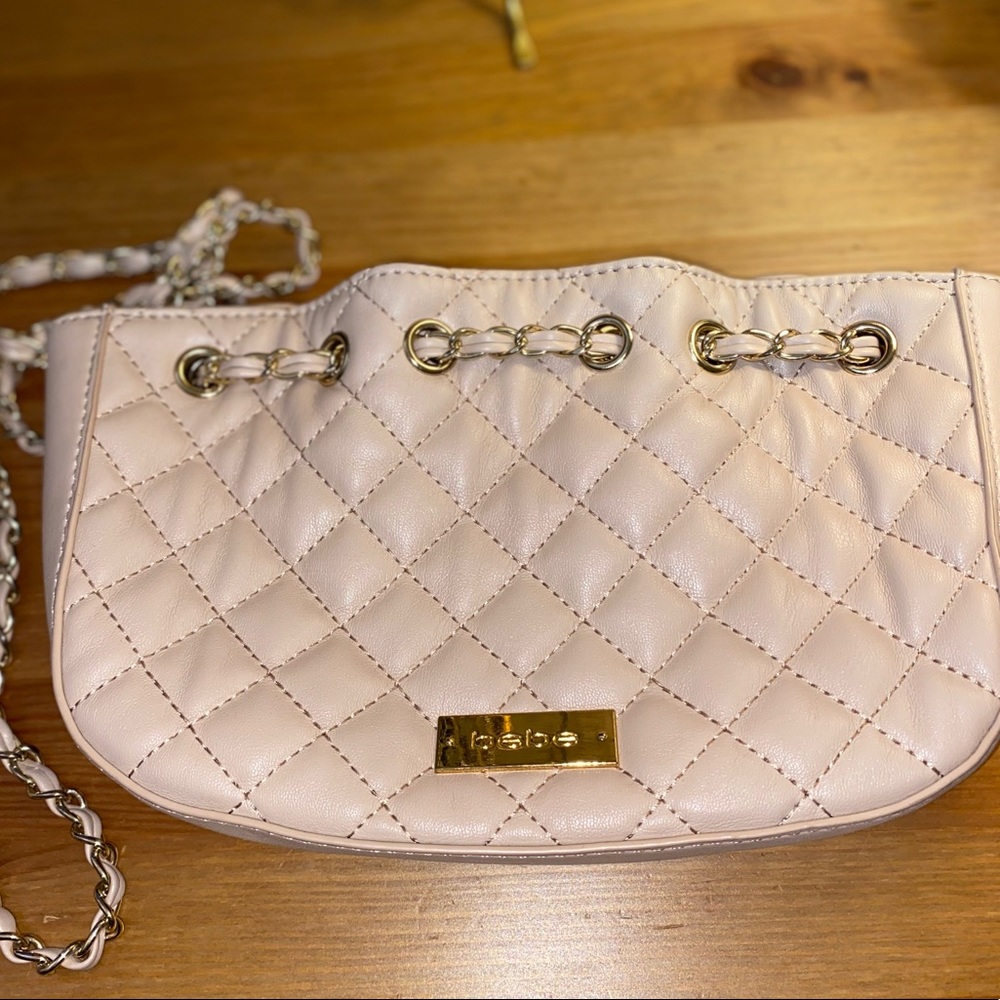 Bebe Taupe Faux Leather Cross Body Bag